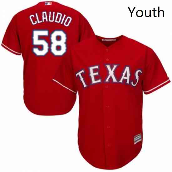 Youth Majestic Texas Rangers 58 Alex Claudio Replica Red Alternate Cool Base MLB Jersey